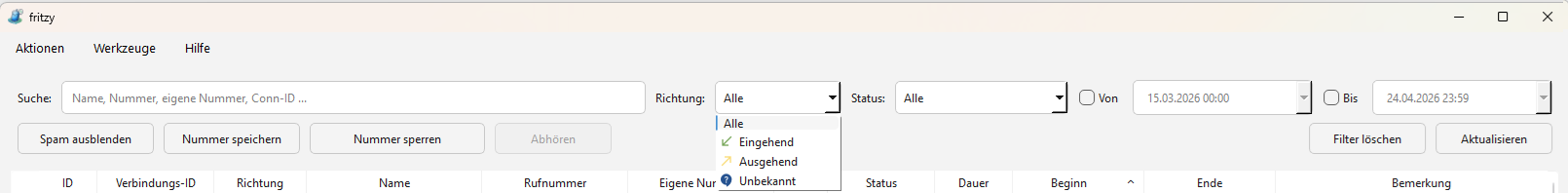 fritzy Richtungsfilter für eingehende und ausgehende FRITZ!Box Anrufe
